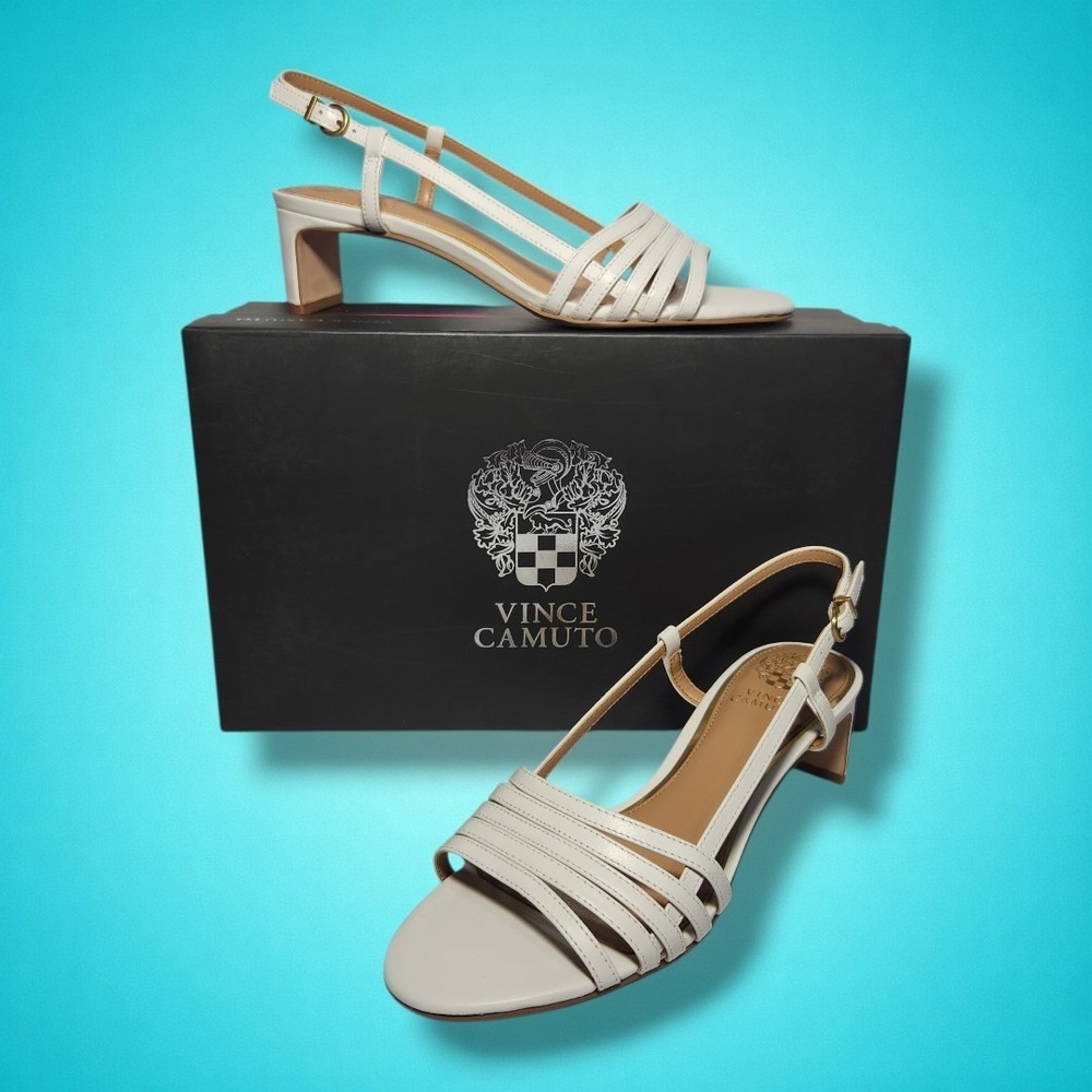 Vince Camuto Women's Layton Strap Sandal Kitten Heel Leather Slingback Size 7.5M